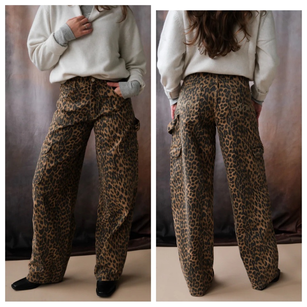 DAMSON MADDER Leopard Print Wide Leg Pants UK 8/US 4